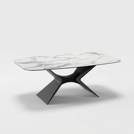Tavolo fisso da pranzo in ceramica su vetro 200x100 Halo - Effetto marmo bianco (1/4)