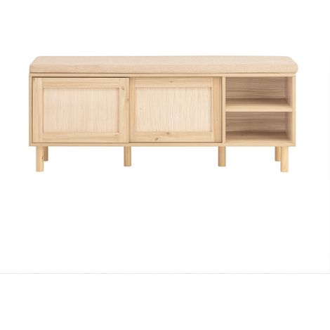 SoBuy Panca Scarpiera Da Ingresso Con 2 Porte Scorrevoli Naturale 120x35.2x49cm FSR163-N (1/5)