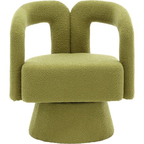 Sillón giratorio 360° bouclé verde oliva con asiento acolchado y base metálica MODENUIT (1/5)