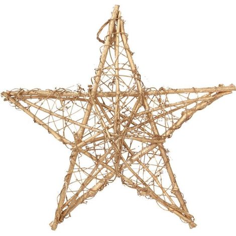 Ciondolo natalizio a forma di stella in rattan dorata a doppia faccia, 40 cm. (1/2)