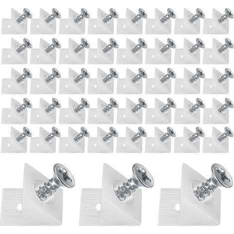 120 Pièces Cales en Plastique pour Meuble Tiroir,Renfort Tiroir Connecteur Arrière Stabilisateurs,Fond de Tiroir Connecteur avec Vis,pour Réparer Affaissement Étagère Meuble,Blanc (90, Blanc) (1/5)