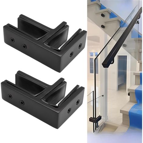 Pince Clôture en Verre en Acier Inoxydable 304 - Fixation clôture en verre de Garde-Corps d'Escalier -Balustrade en verre pour balcon, jardin, terrasse (90 degrés - NOIR) pour verre 10-12mm (1/5)