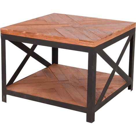 Table Basse Carrée en Teck et Métal Noir 2 Plateaux (1/3)