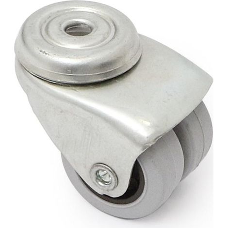 rueda giratoria rota aro doble goma ø40 tp zincado taladro pasante diamtero 10mm.
