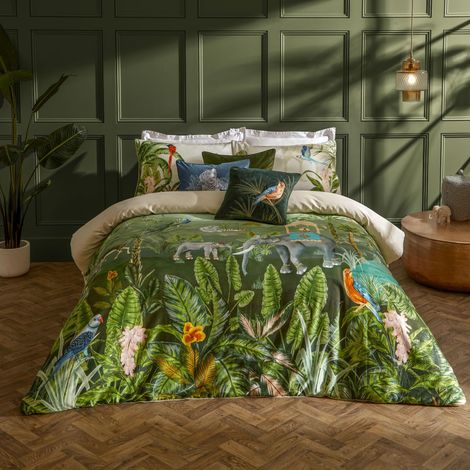 Ensemble De Housse De Couette – Réversible Botanique Exotique Éléphant avec Bord Passepoilé Literie (Jungle – King UK Standard – 230x220cm) (1/3)