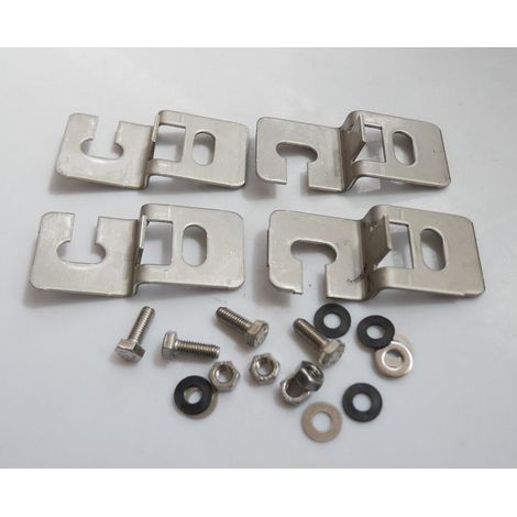 Jeu de 4 pattes de fixation acier inox 316L avec vis et écrou pour coffret mural