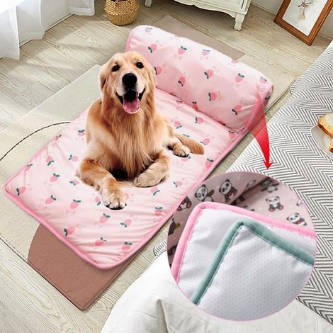 Kühlmatte für Hunde und Katzen mit Kissen, selbstkühlend, waschbar und tragbar, atmungsaktive Sommermatratze für Haustiere, kühlender Bezug ohne Strom, ideal für den Sommer (1/4)