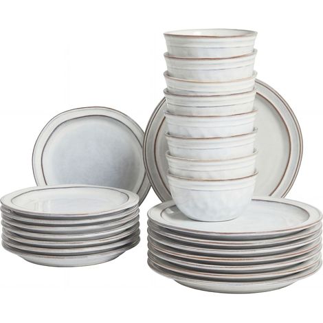 Set of 24 Dinnerware CHIVES Stoneware Light Grey