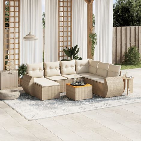 8-tlg. Garten-Sofagarnitur mit Kissen Beige Poly Rattan (1/3)
