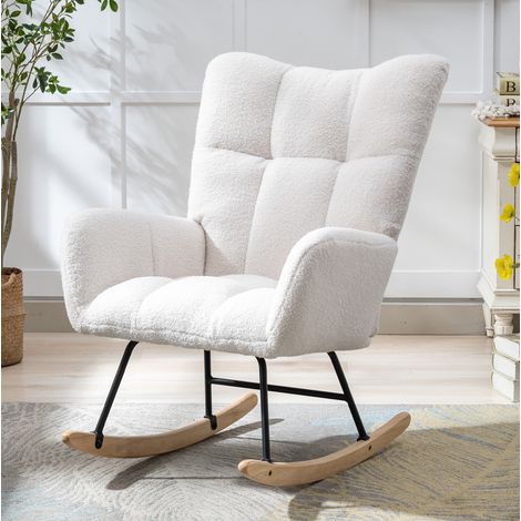 Poltrona a dondolo 65x77x90 cm in tessuto bianco con tasca per cameretta - CHICFURN (1/5)