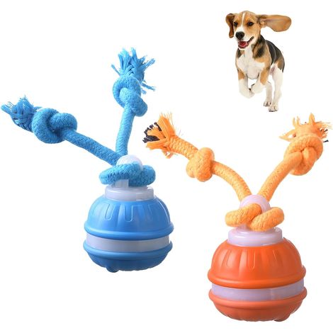 Jouet Interactif pour Chien, Jouet Interactif Intelligent pour Chien qui Soulage l'ennui, Balle Chien avec Corde à Mâcher, Balle Chiens Qui Bouge Toute Seule pour de Petite Moyenne (Bleu+Orange) (1/5)