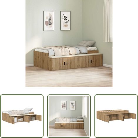 vidaXL Estructura de cama con cajón Roble artisan 90 x 200 cm (1/5)