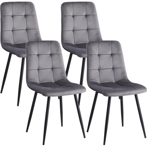 4 pièces chaises de salle à manger modernes siège rembourré en velours pieds en fer chaise minimaliste nordique pour cuisine salon/salle à manger Restaurant Gris (1/5)