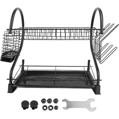 Égouttoir à vaisselle en fer à 2 niveaux, gain de place, grande capacité, organisateur de rangement pour comptoir de cuisine (1/5)