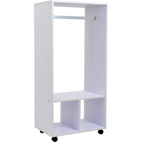 Homcom – Armoire penderie 60x40x128cm – 1 étagère, 2 niches, 4 roulettes pivotantes – Panneaux de particules E1, blanc (1/7)