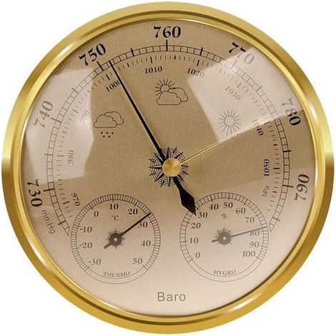 Station météo analogique - Station météo analogique pour l'intérieur et l'extérieur - Composé d'un baromètre, d'un thermomètre et d'un hygromètre - Convient pour le jardin, la chambre à coucher(Or,128 (1/5)