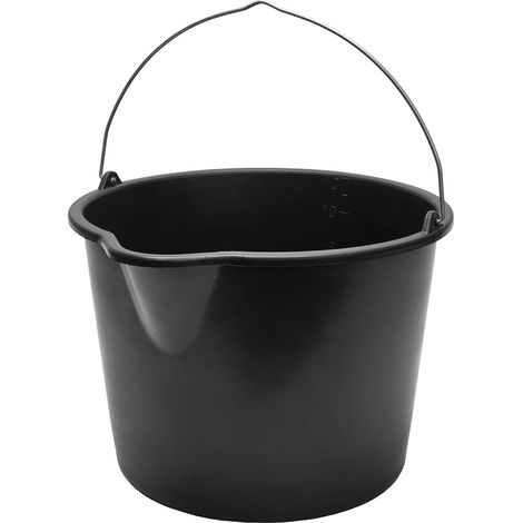 Garronda Seau verseur plastique recyclé Noir avec anse métallique rivetée, échelle graduée, bord renforcé, empilable, usage chantier jardin maison, seau GD-0168