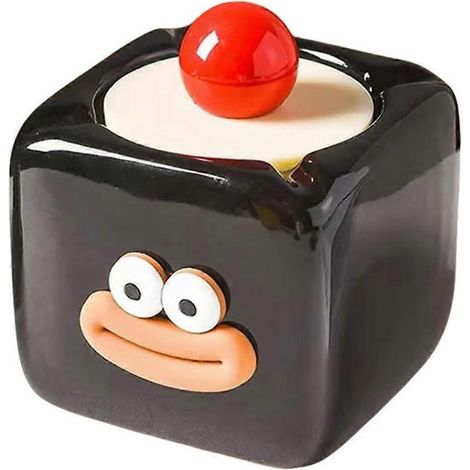 Festlicher Weihnachtsaschenbecher mit Deckel, originelles Dekogeschenk - Hübscher Keramikaschenbecher fürs Wohnzimmer, verhindert das Verschütten von Asche (schwarz) (1/5)