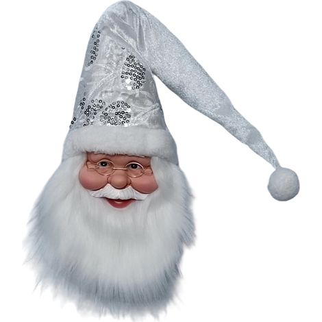 Appendi viso Babbo Natale con cappello color argento decorazione natalizia