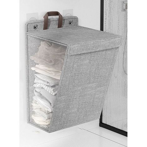 Panier à linge Pliable 60L,avec Couvercle et Poignées,panier à linge Suspendu,Respirant Lavage Organiseur,gris (1/5)