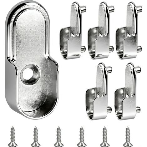 6 pièces support penderie, métal nickelé, 44x17mm, pour armoire dressing placard