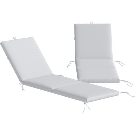 Set aus 2 Liegestuhlkissen, 182 x 53 x 6 cm, hellgrau, mit 5 Gurten und integriertem Griff. Ideal für Strand, Balkon, Garten, Terrasse oder Pool.