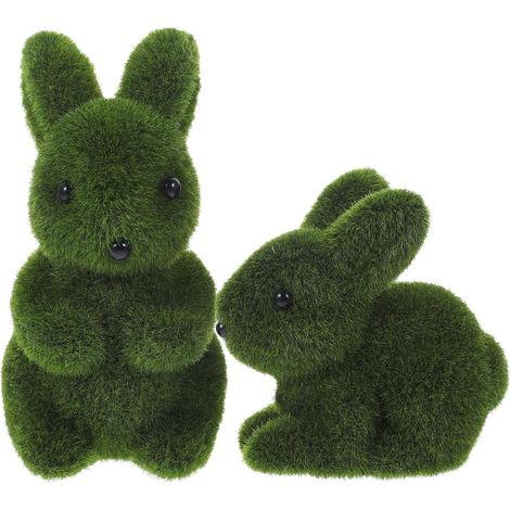 2 Stück Beflockte Hasenfiguren Gartendekoration Grün (1/5)