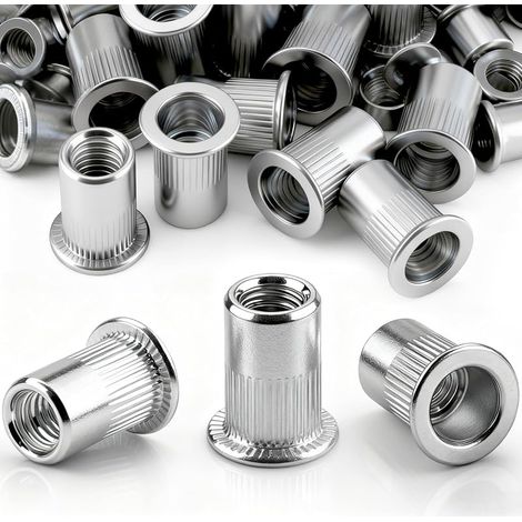 60 Pièces Ecrou A Sertir M8 Insert M8 x18mm Écrou à Riveter Fileté à TêTe Plate en Acier au Carbone Rivets Inserts Filetés Écrous à Riveter Aveugle Rivets Fileté pour Métal Plastique
