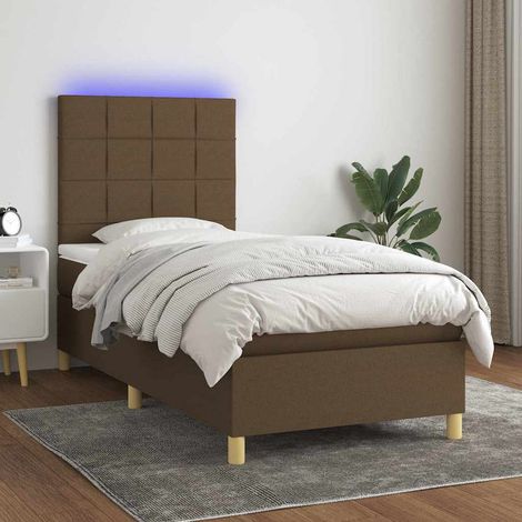 Cama box spring colchón y luces LED tela marrón oscuro 80x200cm (1/5)