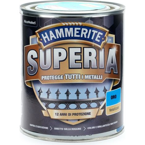 Hammerite Superia smalto metallo antiruggine interno e esterno, Metallizzato Oro, 750 ml (1/2)