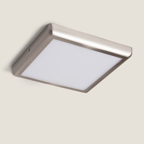 Plafoniera LED 24W Quadrata Metallo  300x300 mm Design Argento  3000K Bianco Caldo
