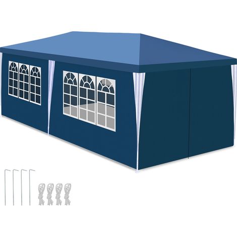 Wolketon Partyzelt Pavillon aus PE, wasserabweisend & UV-geschützt, mit Fenstern und Tür 3x6m Blau