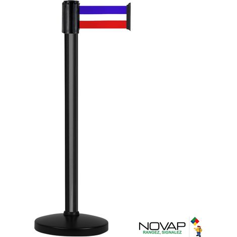 Poteau Alu Noir laqué à sangle Bleu / Blanc / Rouge 3m x 100mm sur socle portable - 2700443 (1/3)