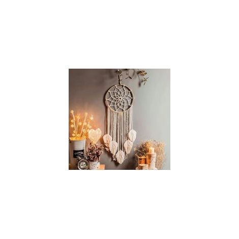 Attrape-rêves tissé macramé 90x25 cm – Décoration bohème artisanale – Plumes douces pour sommeil apaisant – Cadeau créatif (1/4)