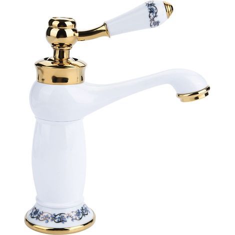 Robinet D'eau à Motif Floral, Mitigeur Mitigeur Robinet D'eau Chaude Froide Mitigeur De Lavabo Pour Lavabo De Salle De Bain, Vintage(Blanc) (1/5)