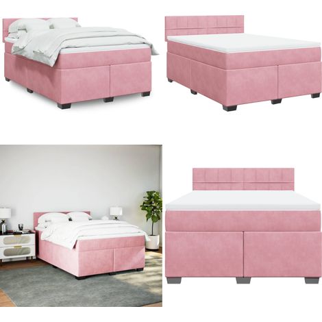 vidaXL Sommier à lattes de lit avec matelas Rose 160x200 cm Velours (1/5)