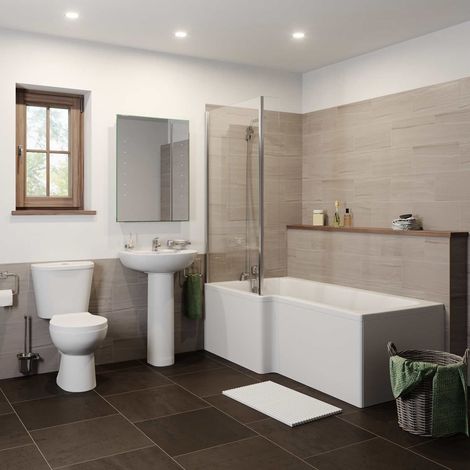 Essentials L Bathroom Suite with Left Hand Bath (1/5)