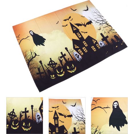 Tenture murale Halloween, décor festif effrayant, tissu 230x180 cm, toile de fond maison pour fête, accessoire déco intérieur. (1/5)