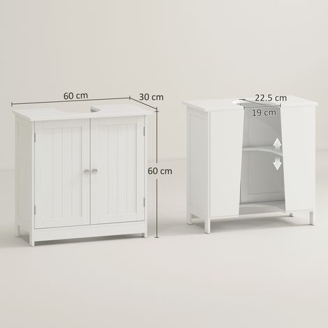 Meuble de salle de bain avec étagères réglables, meuble sous-vasque avec découpe en U et deux portes, meuble gain de place, compatible avec les vasques avec ou sans socle, 60 x 30 x 60 cm, blanc (1/5)