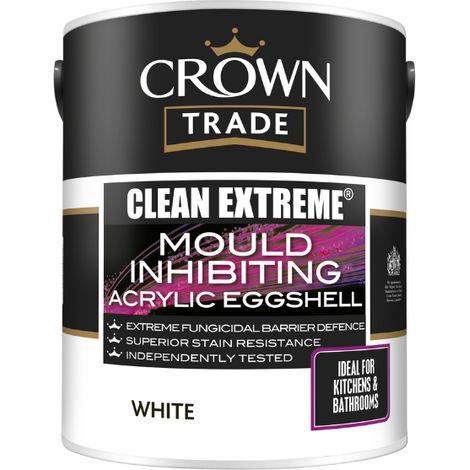 Crown Trade Clean Extreme Mould Inhibiting Acrylic Eggshell - White - 5L