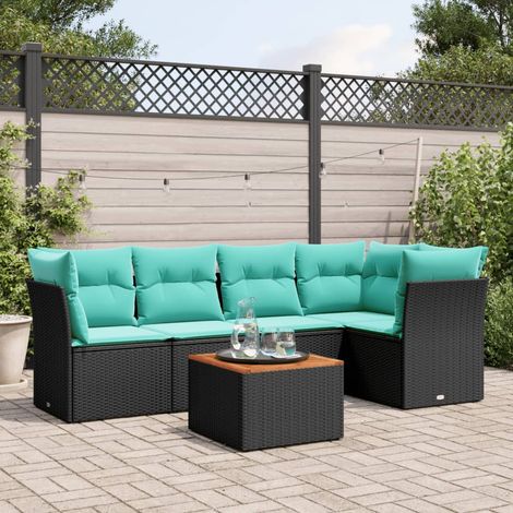 6-tlg. Garten-Sofagarnitur mit Kissen Schwarz Poly Rattan