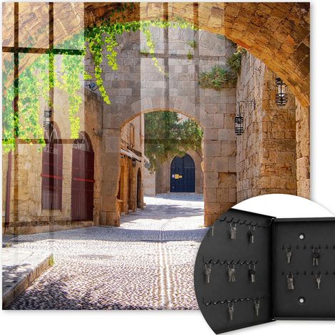 Armoire à clés - (30 cm x 30 cm) - Boîte à clés murale - Coffret de rangement pour clés - Couleur noire - Ouverture vers la gauche - Pour maison et bureau - Rue de la Pierre (1/5)
