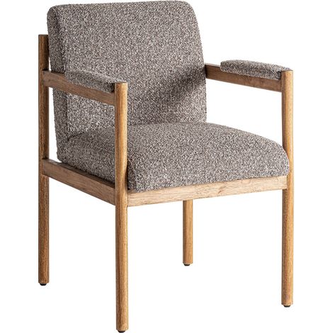 Chaise velours gris style colonial raffiné finition naturelle - Gris velours finition naturelle (1/5)