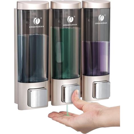 Triple Distributeur de Savon Mural de 200 ML pour Salle de Bain, Gel Douche, shampooing et après-shampoing, Vaisselle, récipient de détergent pour Les Mains, Le Corps, Distributeur de Savon Liquide'Tr