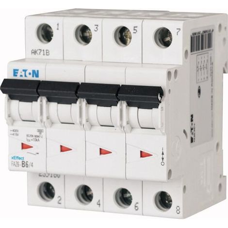 Disjoncteur FAZ 4P 20A 10kA (IEC/EN 60947-2) courbe D EATON FAZ6-D20/4