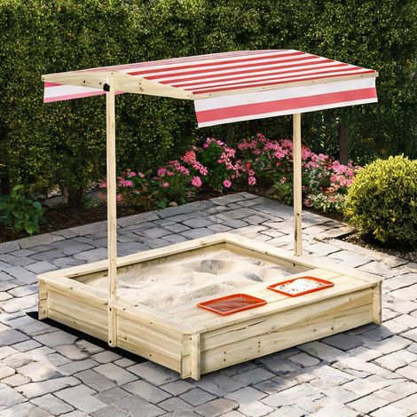Bac à sable carré en bois avec toit réglable 1,18 m Bois de sapin (1/5)
