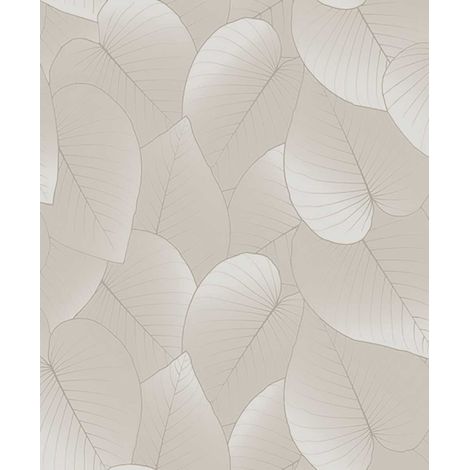 Papier peint feuilles tropicales beige lin (1/2)