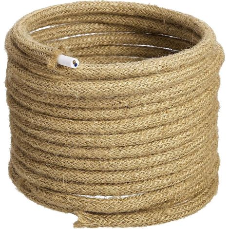 5m Electric Wire Rope, 2 Cores Light Brown Linen Cable Lighting Rope Vintage Copper Wire Coated Retro Industrial Braided Rope for DIY Pendant Lamp (1/5)