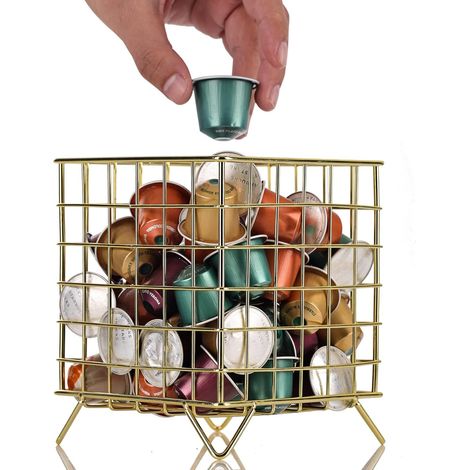 Cesta para cápsulas de café (dorada), almacenamiento de cápsulas Vertuo, accesorios de café de gran capacidad.