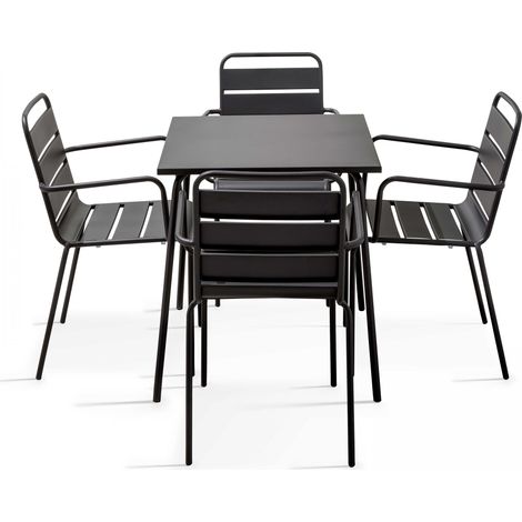 Oviala – Ensemble table de jardin carré 4 places en acier thermolaqué – Fauteuils avec finition époxy anti-rouille – Dimensions 70x70cm (1/5)